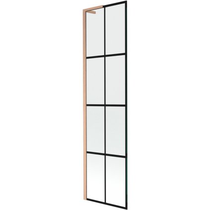 Mexen Next L, 1-krídlová vaňová zástena 50 x 150 cm, 6mm číre sklo-čierny vzor, medený profil, 895-050-000-03-77-65