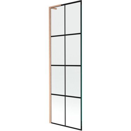 Mexen Next L, 1-krídlová vaňová zástena 60 x 150 cm, 6mm číre sklo-čierny vzor, medený profil, 895-060-000-03-77-65