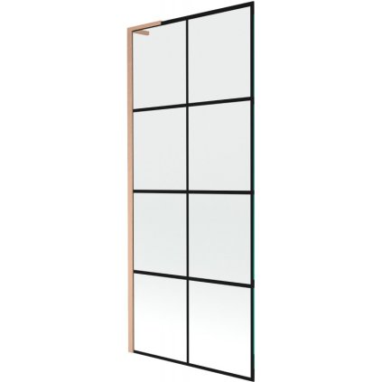Mexen Next L, 1-krídlová vaňová zástena 80 x 150 cm, 6mm číre sklo-čierny vzor, medený profil, 895-080-000-03-77-65