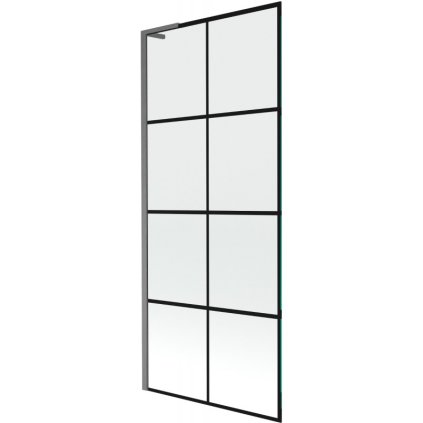 Mexen Next L, 1-krídlová vaňová zástena 80 x 150 cm, 6mm číre sklo-čierny vzor, grafitový profil, 895-080-000-03-77-66