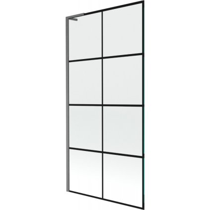 Mexen Next L, 1-krídlová vaňová zástena 90 x 150 cm, 6mm číre sklo-čierny vzor, grafitový profil, 895-090-000-03-77-66