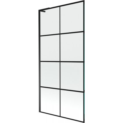 Mexen Next L, 1-krídlová vaňová zástena 90 x 150 cm, 6mm číre sklo-čierny vzor, čierny profil, 895-090-000-03-77-70