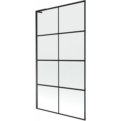 Mexen Next L, 1-krídlová vaňová zástena 100 x 150 cm, 6mm číre sklo-čierny vzor, čierny profil, 895-100-000-03-77-70