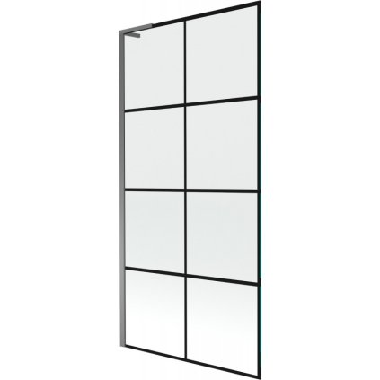 Mexen Next L, 1-krídlová vaňová zástena 90 x 150 cm, 6mm číre sklo-čierny vzor, grafitový profil, 895-090-000-03-77-95