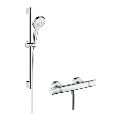 Hansgrohe Croma Select S, sprchová súprava Vario s termostatom Ecostat Comfort a sprchovou tyčou 65 cm, biela/chrómová, HAN-27013400