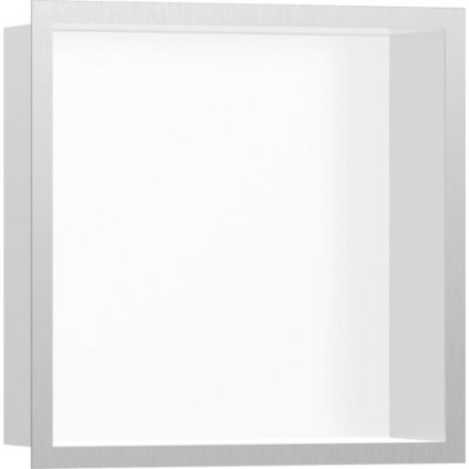 Hansgrohe XtraStoris Individual, výklenok do steny matný biely s dizajnovým rámom 300x300x100mm, kartáčovaná nerezová oceľ, HAN-56099800