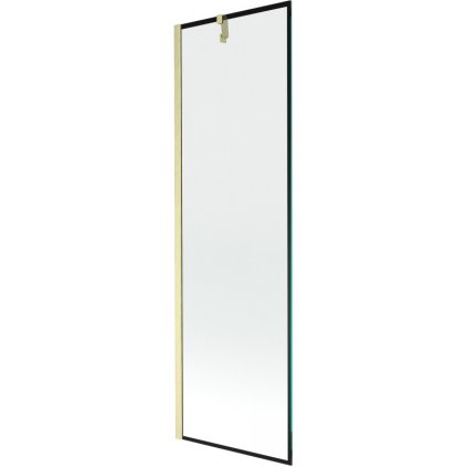 Mexen Next, 1-krídlová vaňová zástena 60 x 150 cm, 6mm číre sklo - čierny vzor, zlatá matná, 895-060-000-00-70-55