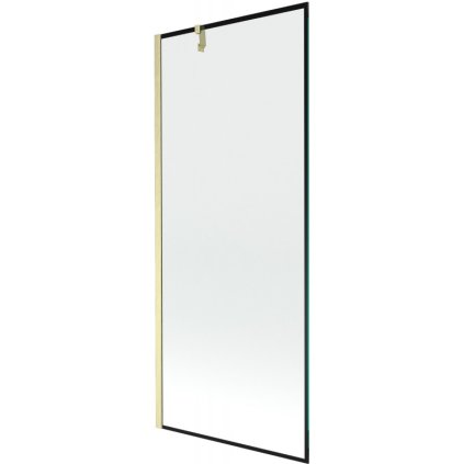 Mexen Next, 1-krídlová vaňová zástena 80 x 150 cm, 6mm číre sklo - čierny vzor, zlatá matná, 895-080-000-00-70-55