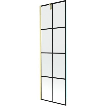 Mexen Next, 1-krídlová vaňová zástena 60 x 150 cm, 6mm číre sklo - čierny vzor, zlatá matná, 895-060-000-00-77-55