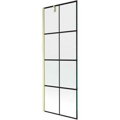 Mexen Next, 1-krídlová vaňová zástena 70 x 150 cm, 6mm číre sklo - čierny vzor, zlatá matná, 895-070-000-00-77-55
