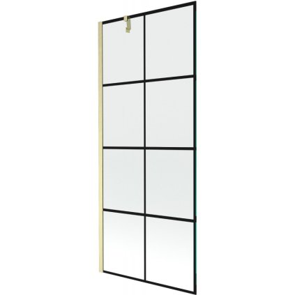 Mexen Next, 1-krídlová vaňová zástena 80 x 150 cm, 6mm číre sklo - čierny vzor, zlatá matná, 895-080-000-00-77-55