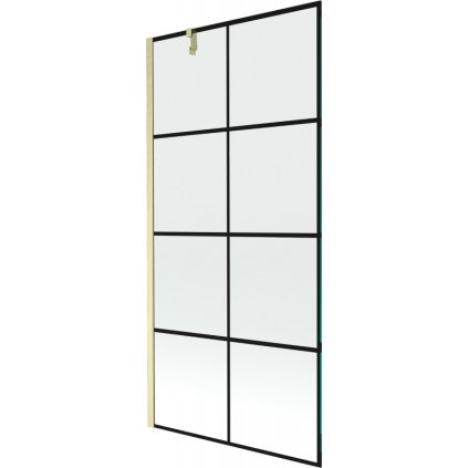 Mexen Next, 1-krídlová vaňová zástena 90 x 150 cm, 6mm číre sklo - čierny vzor, zlatá matná, 895-090-000-00-77-55