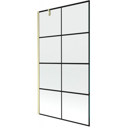 Mexen Next, 1-krídlová vaňová zástena 100 x 150 cm, 6mm číre sklo - čierny vzor, zlatá matná, 895-100-000-00-77-55