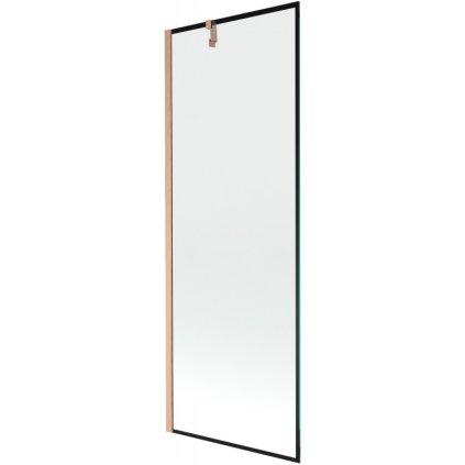 Mexen Next, 1-krídlová vaňová zástena 70 x 150 cm, 6mm číre sklo - čierny vzor, medená matná, 895-070-000-00-70-65