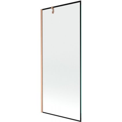 Mexen Next, 1-krídlová vaňová zástena 80 x 150 cm, 6mm číre sklo - čierny vzor, medená matná, 895-080-000-00-70-65