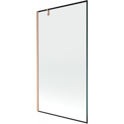 Mexen Next, 1-krídlová vaňová zástena 100 x 150 cm, 6mm číre sklo - čierny vzor, medená matná, 895-100-000-00-70-65