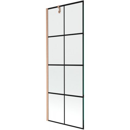 Mexen Next, 1-krídlová vaňová zástena 70 x 150 cm, 6mm číre sklo - čierny vzor, medená matná, 895-070-000-00-70-77