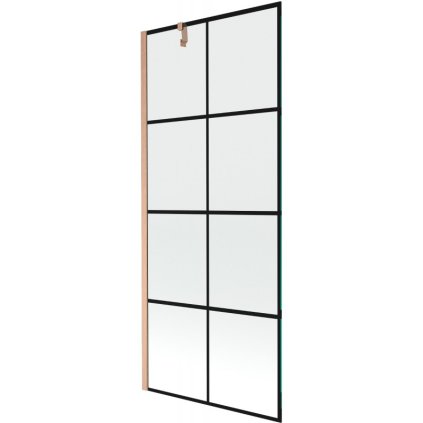 Mexen Next, 1-krídlová vaňová zástena 80 x 150 cm, 6mm číre sklo - čierny vzor, medená matná, 895-080-000-00-70-77