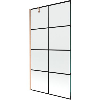 Mexen Next, 1-krídlová vaňová zástena 100 x 150 cm, 6mm číre sklo - čierny vzor, medená matná, 895-100-000-00-70-77