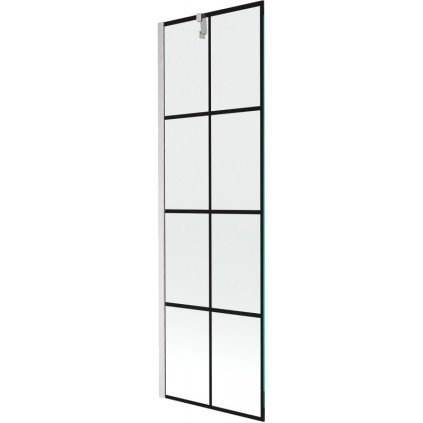 Mexen Next, 1-krídlová vaňová zástena 60 x 150 cm, 6mm číre sklo - čierny vzor, oceľová, 895-060-000-00-77-97