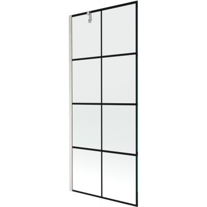 Mexen Next, 1-krídlová vaňová zástena 80 x 150 cm, 6mm číre sklo - čierny vzor, oceľová, 895-080-000-00-77-97