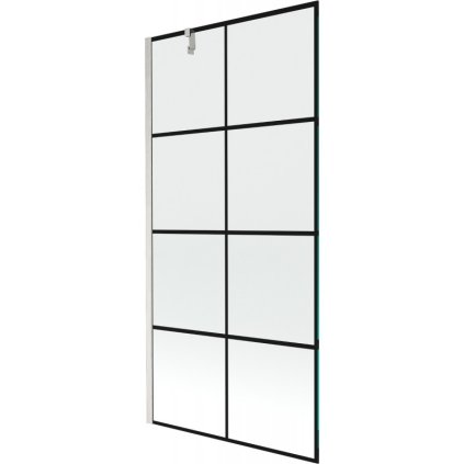Mexen Next, 1-krídlová vaňová zástena 90 x 150 cm, 6mm číre sklo - čierny vzor, oceľová, 895-090-000-00-77-97