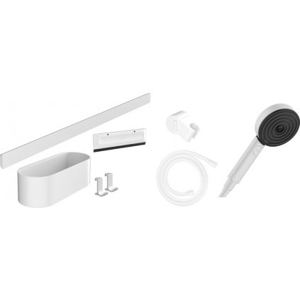 Hansgrohe WallStoris, sada ručná sprcha 105 3jet Activation EcoSmart, nástenná tyč 700 mm, odkladací set, biela matná, HAN-24291700