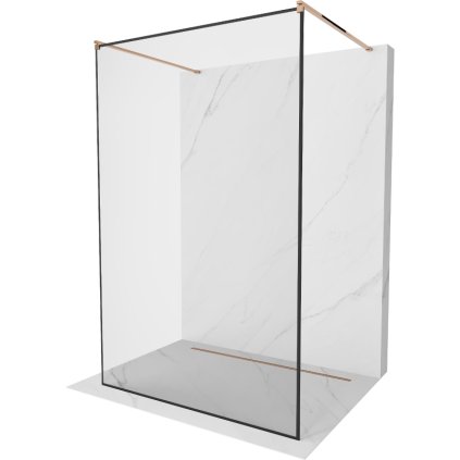 Mexen Kioto, priechodná sprchová zástena Walk-in 160 x 200 cm, 8mm číre sklo-čierny vzor, profil ružové zlato, 800-160-002-60-70