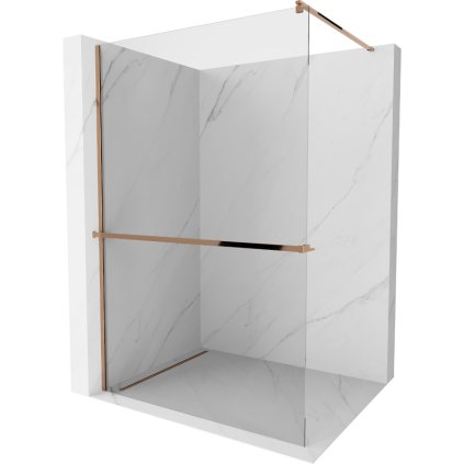 Mexen Kioto, sprchová zástena Walk-in s poličkou a vešiakom 75 x 200 cm, 8mm číre sklo, profil ružové zlato, 800-075-121-60-00