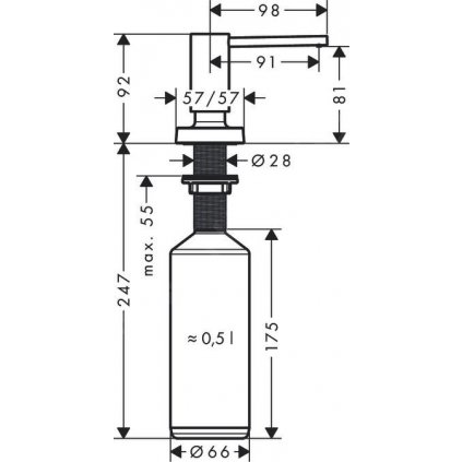 Hansgrohe, príslušenstvo , dávkovač prostriedku na umývanie A71, 500 ml, matná čierna, HAN-40468670
