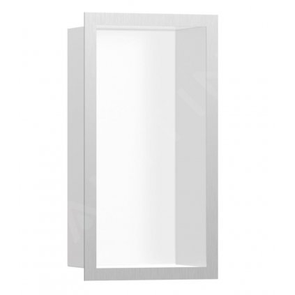 Hansgrohe XtraStoris Individual, výklenok do steny s designovým rámom, 300x150x100 mm, matná biela/kefovaná nerezová, HAN-56096800