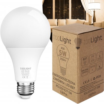 Toolight, LED žiarovka E27, 5W, 350lm, 3000K teplá, RSL019, OSW-20004