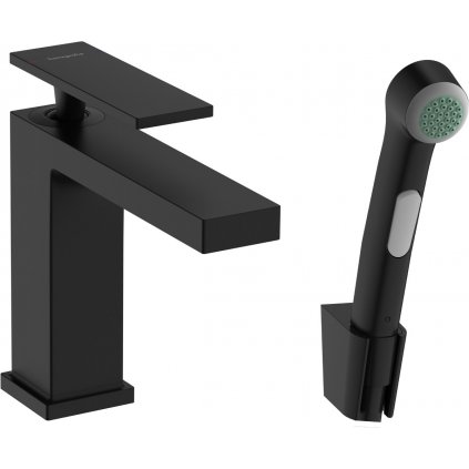 Hansgrohe Tecturis E, páková umývadlová batéria 110 s ručnou sprchou Bidette, čierna matná, HAN-73210670