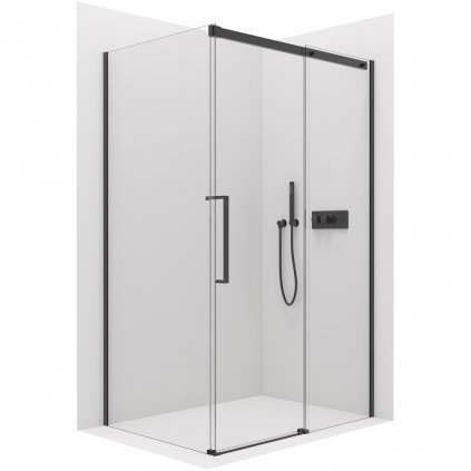 Cerano Lantono, sprchovací kút s posuvnými dverami 130(dvere) x 80(stena) x 195 cm, 8mm číre sklo, čierny profil, CER-CER-433127
