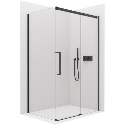 Cerano Lantono, sprchovací kút s posuvnými dverami 160(dvere) x 80(stena) x 195 cm, 8mm číre sklo, čierny profil, CER-CER-433217