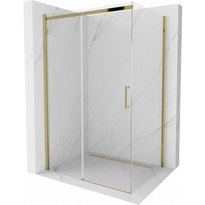 Mexen Omega, sprchovací kút s posuvnými dverami 100 (dvere) x 80 (stena) cm, 8mm sklo, zlatý profil-číre sklo, 825-100-080-50-00