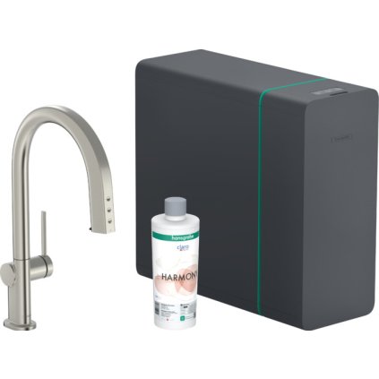 Hansgrohe Aqittura M91, sodaSystem 210, vyťahovací výtok, 1jet, sBox, vzhľad nerezu, HAN-76836800