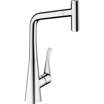 Hansgrohe Metris Select M71, kuchynská páková batéria 320, vyťahovateľný výtok, 1jet, sBox, chrómová, HAN-73803000