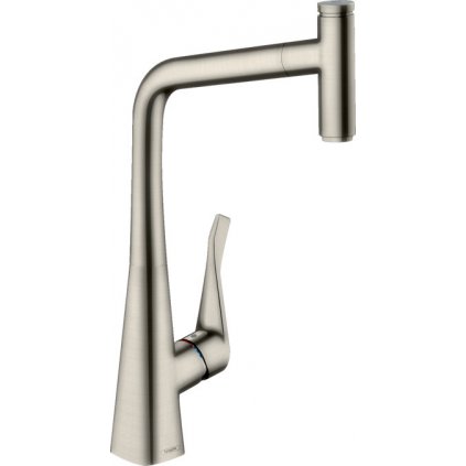Hansgrohe Metris Select M71, kuchynská páková batéria 320, vyťahovateľný výtok, 1jet, sBox, nerezová, HAN-73803800