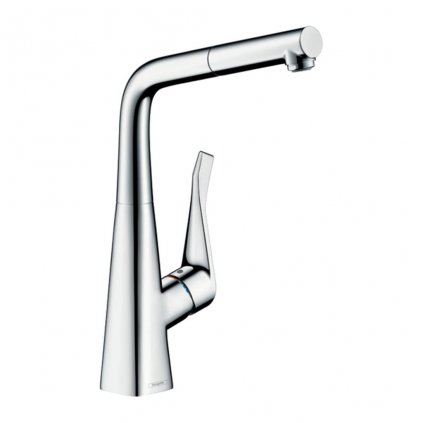 Hansgrohe Metris M71, páková kuchynská batéria 320, Eco, vyťahovateľný výtok, 1jet, sBox, chrómová, HAN-73828000