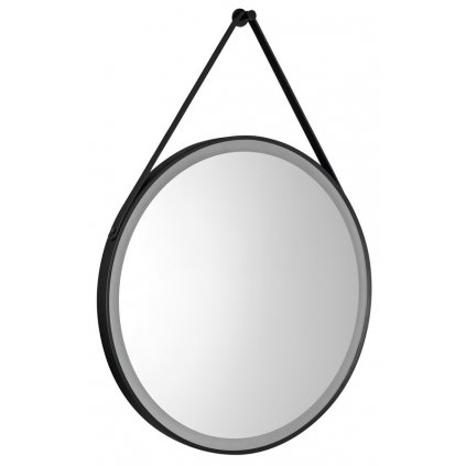 Aqualine, STAGO guľaté zrkadlo s LED osvetlením priemer 60cm, kožený popruh, dotykový senzor, stmievateľné, čierna matná, SG060