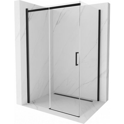 Mexen Omega, sprchovací kút s posuvnými dverami 100 (dvere) x 80 (stena) cm, 8mm sklo, čierny profil-číre sklo, 825-100-080-70-00
