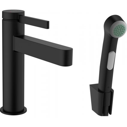 Hansgrohe Finoris, páková umývadlová batéria 110 s ručnou sprchou Bidette a sprchovou hadicou 160 cm, čierna matná, HAN-76210670