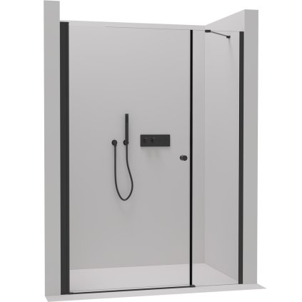 Cerano Antelo, 1-krídlové sprchové dvere s pevnou časťou 90(dvere) x 30(stena) x 190 cm, 6mm číre sklo, čierny profil, CER-CER-435806