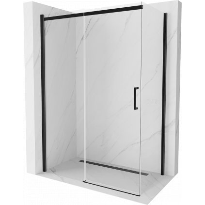 Mexen Omega, sprchovací kút s posuvnými dverami 150 (dvere) x 80 (stena) cm, 8mm sklo, čierny profil-číre sklo, 825-150-080-70-00