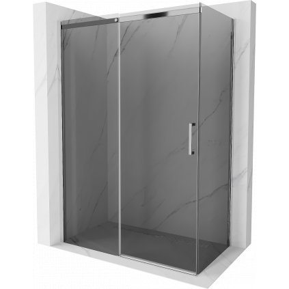 Mexen Omega, sprchovací kút s posuvnými dverami 140 (dvere) x 80 (stena) cm, 8mm sklo, chrómový profil-šedé sklo, 825-140-080-01-40