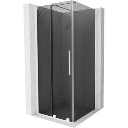 Mexen Velar, sprchový kút s posuvnými dverami 100 x 100 cm, 8mm šedé sklo, biela matná, 871-100-100-41-20