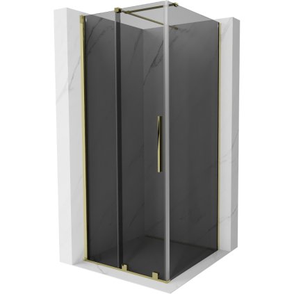 Mexen Velar, sprchový kút s posuvnými dverami 110 x 110 cm, 8mm šedé sklo, zlatá lesklá, 871-110-110-41-50