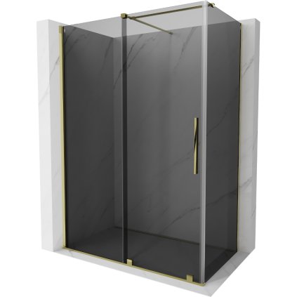Mexen Velar, sprchový kút s posuvnými dverami 160 x 85 cm, 8mm šedé sklo, zlatá lesklá, 871-160-085-41-50