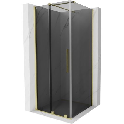 Mexen Velar, sprchový kút s posuvnými dverami 90 x 90 cm, 8mm šedé sklo, zlatá matná, 871-090-090-41-55